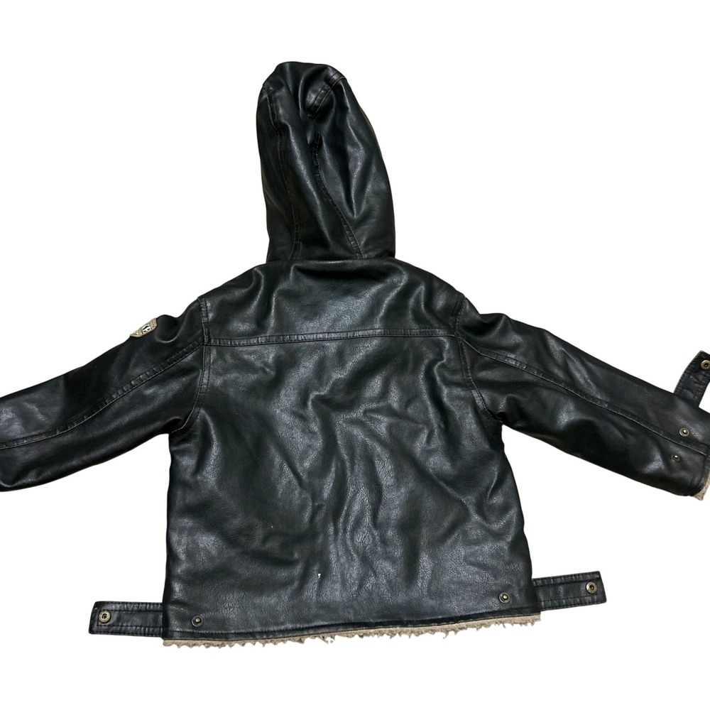 Hawke & Co Kids Black Faux Leather Sherpa Lined Hooded Jacket 3T 21042400 - Picture 4 of 5